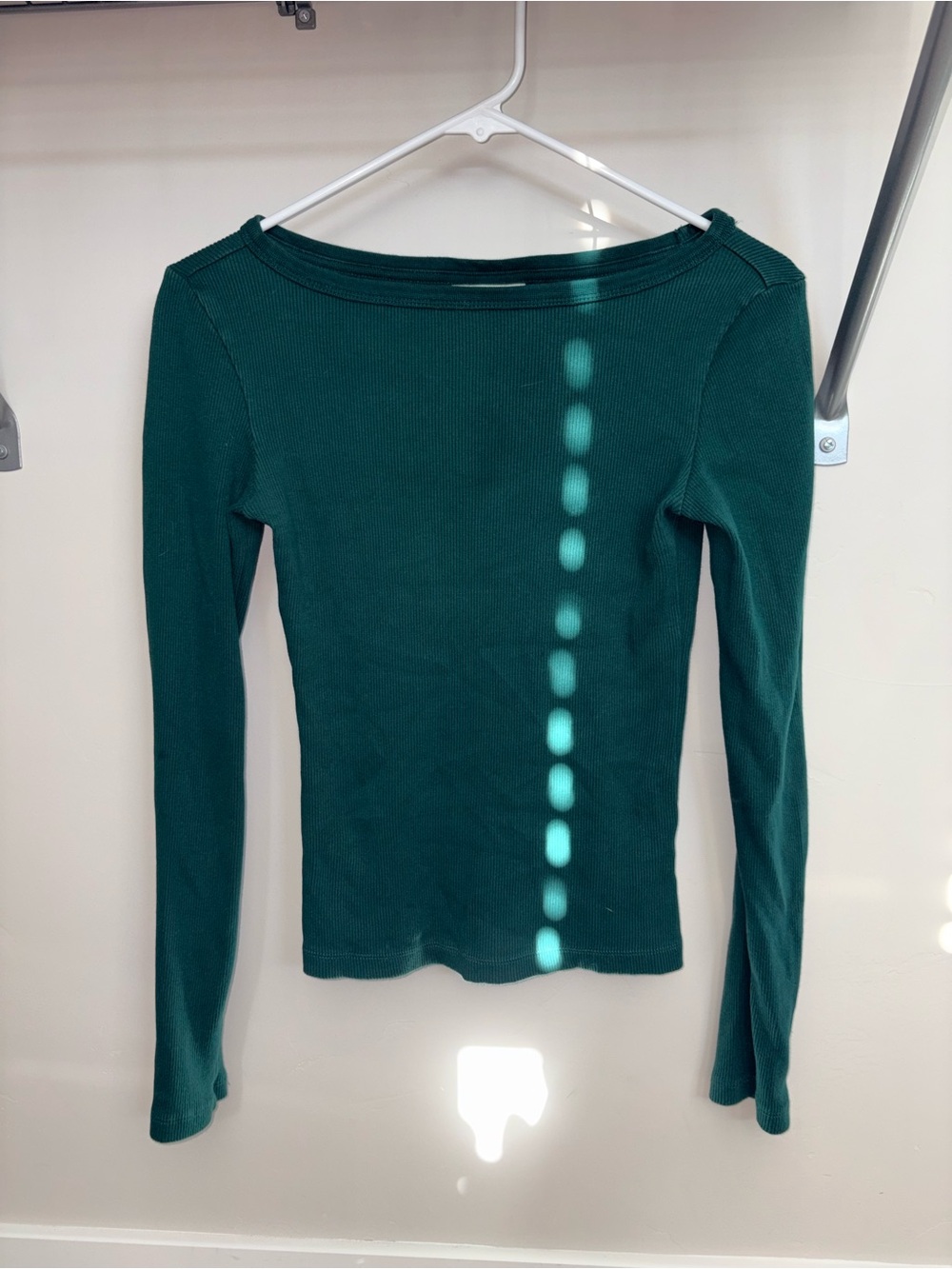 Classic Long-Sleeve Ribbed Boat Neck Top - Deep Teal/Dark Green